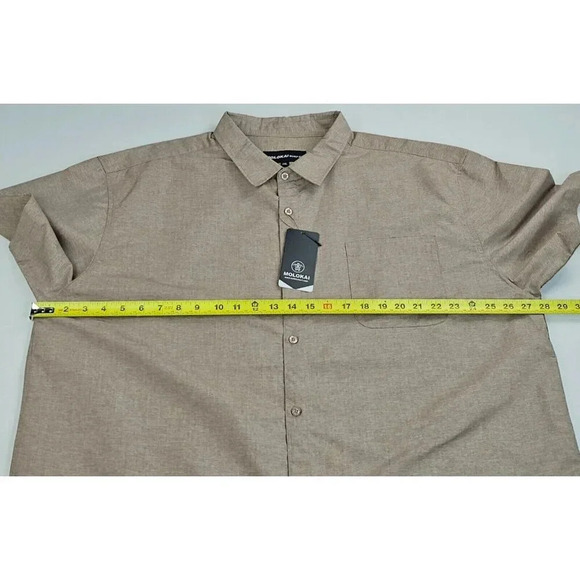 Molokai Size 2XL Men's Oatmeal Tan Short Sleeve Hem Logo Pocket Shirt NWT - Picture 3 of 11